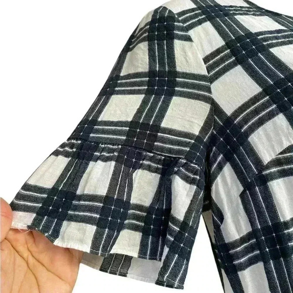 Madewell women’s Bell ruffle Sleeve mini Dress in Leighton Plaid blue/white sz 4 - Picture 3 of 10